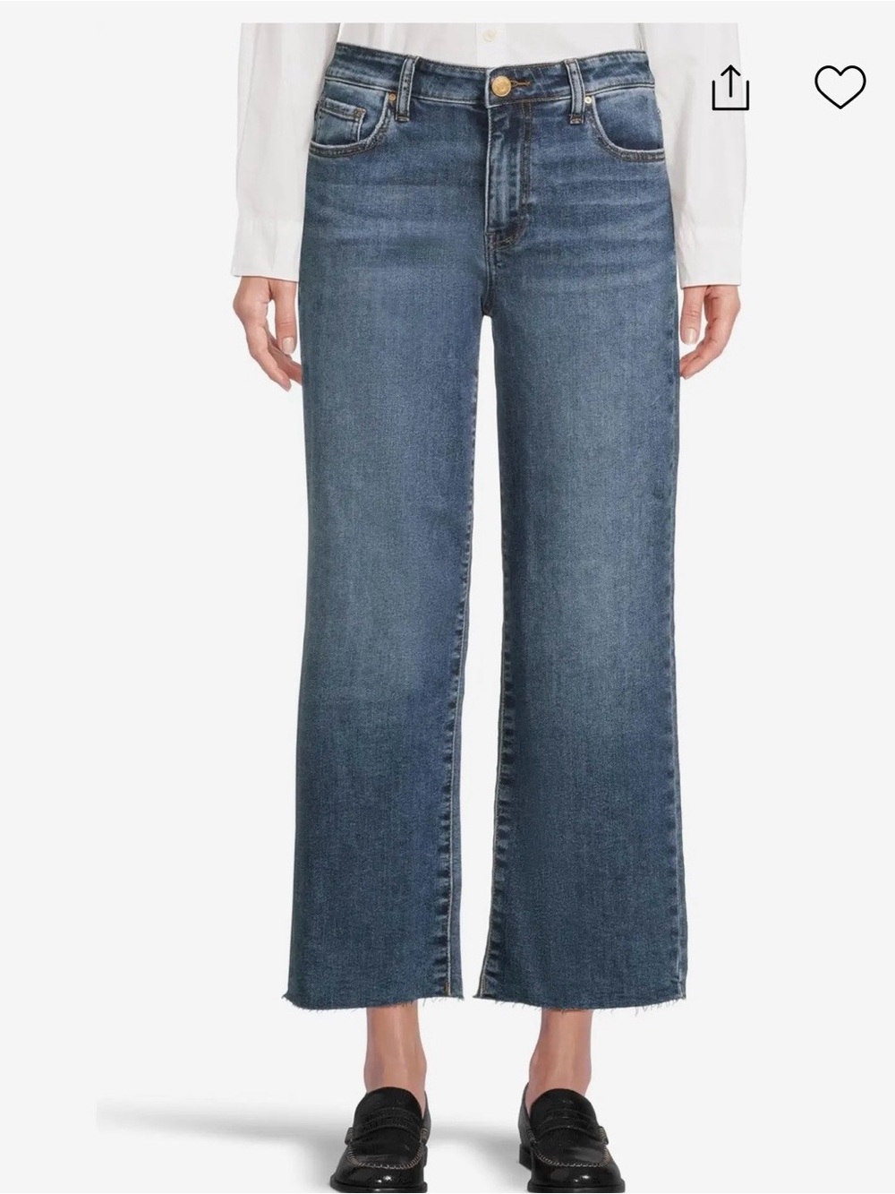 KUT Charlotte Fab Ab Coulotte Wide-Leg Crop Jeans in Mid Wash Blue 12 - Picture 1 of 7